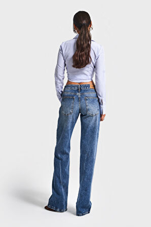 Kadın Mavi Renk 35w5-5 Midrise Straight Fit Esnek Elastan Kumaş Denim Jean