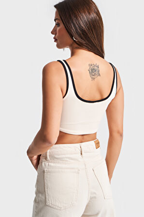 Kadın Bej Renk s5-105 Süper Esnek Kumaş Crop Fit Askılı Sporcu Büstiyer