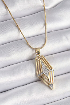 316L Çelik Gold Renk Zirkon Taşlı Vintage Model Kadın Kolye - Lisinya