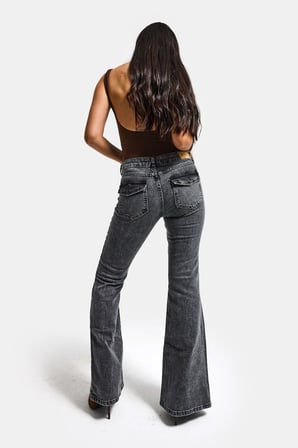 Kadın Kot Füme 4s6-14 Mide Rise Flare Fit Süper Esnek Kumaş İç Boy 83cm Denim Jean