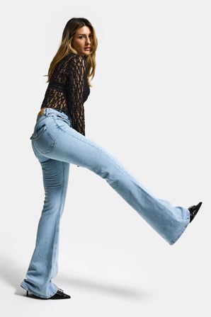 Kadın Ice Rengi 4s6-3 Mide Rise Flare Fit Süper Esnek Kumaş İç Boy 83cm Denim Jean