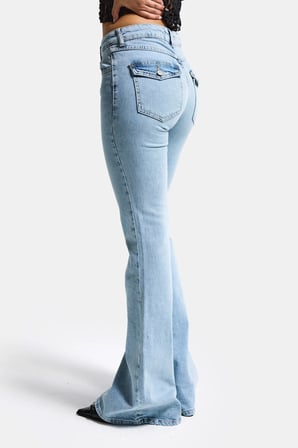Kadın Ice Rengi 4s6-3 Mide Rise Flare Fit Süper Esnek Kumaş İç Boy 83cm Denim Jean