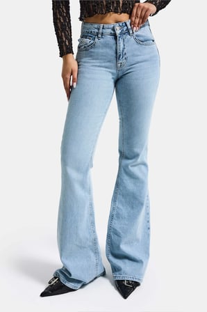 Kadın Ice Rengi 4s6-3 Mide Rise Flare Fit Süper Esnek Kumaş İç Boy 83cm Denim Jean