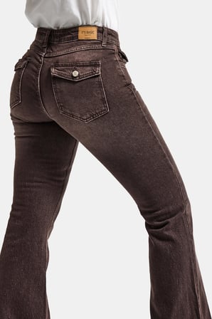 Kadın Kahverengi 2s6-16 SLN05 Mid Rise Flare Fit Esnek Kumaş Denim Jean