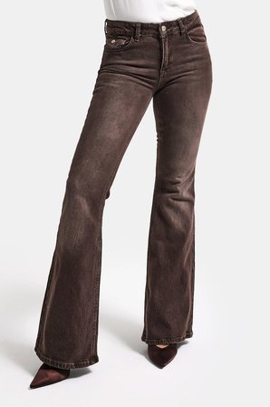 Kadın Kahverengi 2s6-16 SLN05 Mid Rise Flare Fit Esnek Kumaş Denim Jean