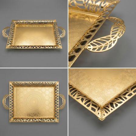 Gold Renk Ayaklı Tepsi Orta Boy Lkm-481 Gold - Lüks Sunum Tepsisi