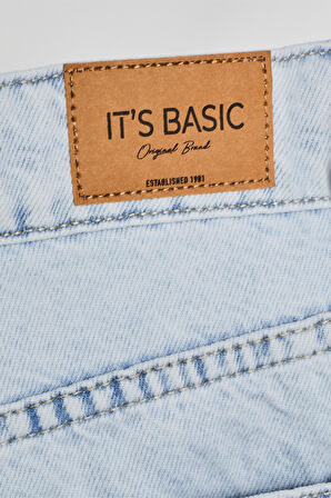 Kadın Ice Kot Rengi 3s5-3 Renkli Çiçek Nakışlı Midi Boy Rahat Kesim %100 Koton Tasarım Denim Şort