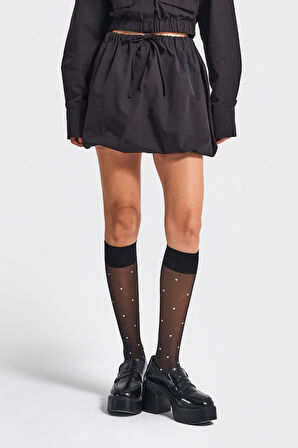 Kadın Siyah Renk w5-1 Balon Fit Tasarım Mini Etek