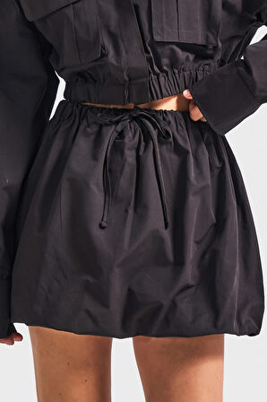 Kadın Siyah Renk w5-1 Balon Fit Tasarım Mini Etek