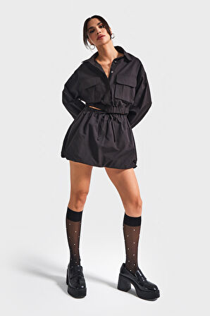 Kadın Siyah Renk w5-1 Balon Fit Tasarım Mini Etek