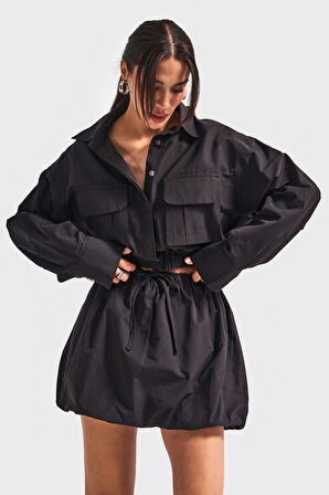 Kadın Siyah Renk w5-1 Balon Fit Tasarım Mini Etek