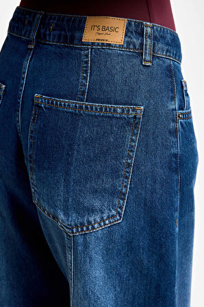 Kadın Koyu Mavi Renk 2w5-5 Elephant Leg Fit Bol Kesim Paça Detaylı Denim Jean
