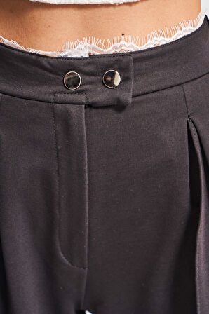 Kadın Siyah Renk w5-1 Palazzo Fit Esnek Kumaş Kemeri Dantel Detaylı Pantolon