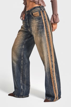 Kadın T.Kot Rengi 35w5-85 Straight Baggy Fit Bol Kesim Tasarım Denim Jean