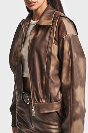 Kadın Batik Renk w5-16 Bol Kesim Özel Renk Tasarım Deri Ceket