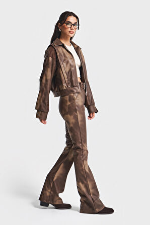 Kadın Batik Renk w5-16 Bol Kesim Özel Renk Tasarım Deri Ceket