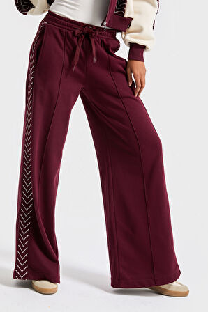 Kadın Bordo Renk w5-35 Kapişonlu Sweatshirt Polar Eşofman Alt 2'li Kombin Kumaş Tasarım Takım