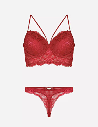 Nurteks 4330 Desteksiz Dantelli Sütyen Takım - Bordo - 90