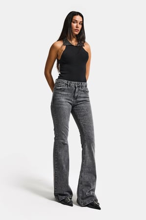 Kadın Füme 4s6-14 Mid Rise Flare Fit Esnek Kumaş Denim Jean