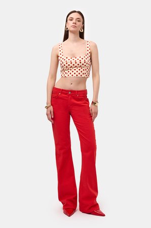 Kadın Kırmızı 6s6-19 Mid Rise Flare Fit Denim Jean