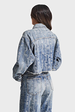 Kadın Kot Rengi 4w5-32 Crop Straight Fit Özel Kumaş Tasarım Denim Ceket