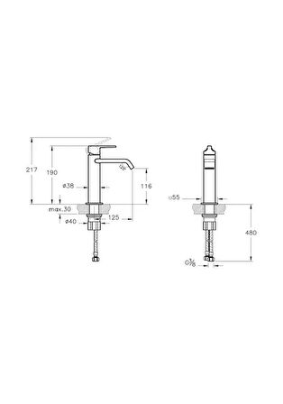 VitrA Suit A4281639 Lavabo Bataryası, Üstten Kumandalı, Parlak Siyah