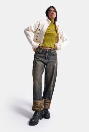 Kadın T.Kot Rengi 2w6-64 Crop Barrel Fit Özel Tasarım Denim Jean