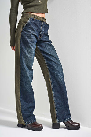 Kadın Haki Kot Rengi 2w5-31 Loose Fit Kadife Denim Kumaş Tasarım Denim Jean