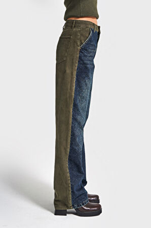 Kadın Haki Kot Rengi 2w5-31 Loose Fit Kadife Denim Kumaş Tasarım Denim Jean