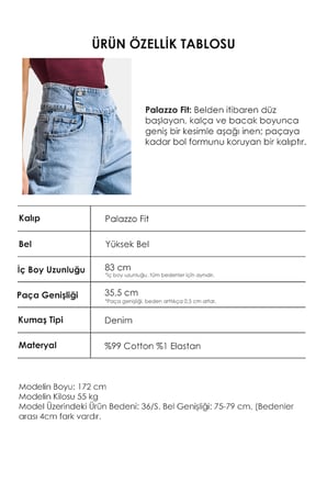 Kadın Ice 4s6-3 Süper Palazzo Kemer Detaylı Komfort Kumaş Denim Jean