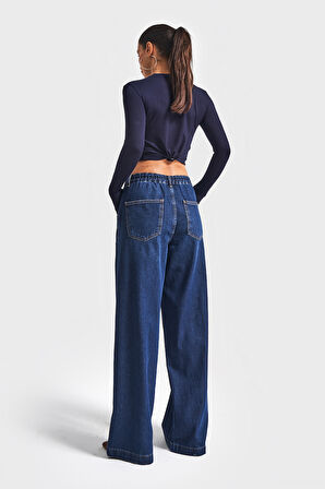 Kadın İndigo Renk 2w5-7 Süper Palazzo Fit Dökümlü Kumaş Denim Jean