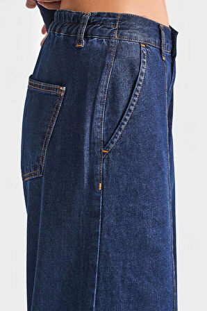 Kadın İndigo Renk 2w5-7 Süper Palazzo Fit Dökümlü Kumaş Denim Jean