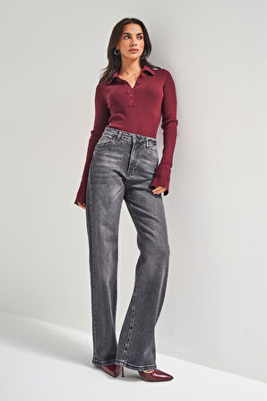 Kadın Füme Renk 2w5-1 Straight Fit Yüksek Bel Esnek Elastan Kumaş Denim Jean