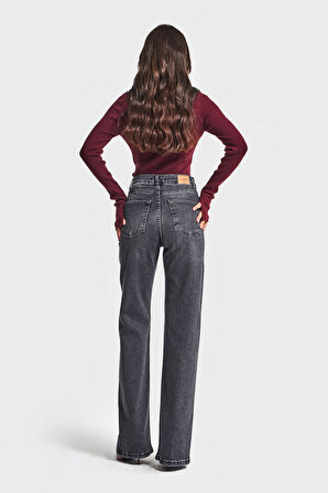 Kadın Füme Renk 2w5-1 Straight Fit Yüksek Bel Esnek Elastan Kumaş Denim Jean