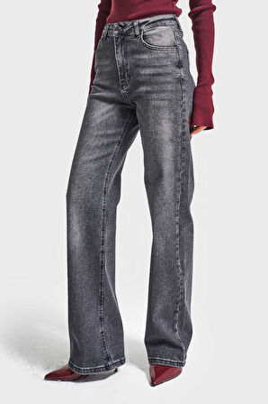 Kadın Füme Renk 2w5-1 Straight Fit Yüksek Bel Esnek Elastan Kumaş Denim Jean