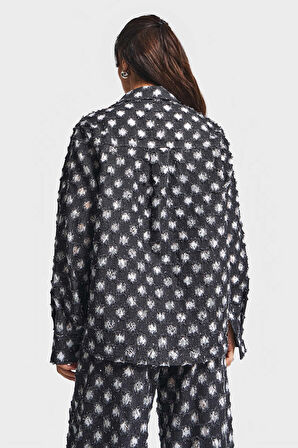 Kadın Antrasit 7w5-51 Oversize Özel Kumaş Tasarım Denim Ceket