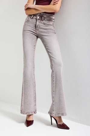 Kadın Taş Rengi 4s6-158 Flare Fit Esnek Kumaş Düşük Bel Denim Jean