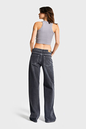 Kadın Koyu Füme Renk 4w5-13 Düşük Bel Straight Fit %100 Koton Denim Jean
