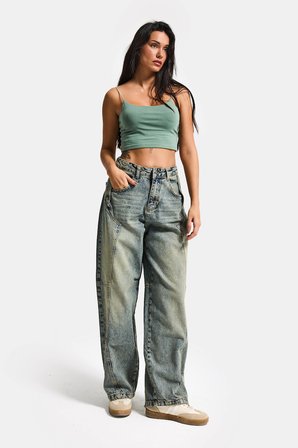 Kadın T.Kot Rengi 4w5-85 Barrel Fit Cep Detaylı %100 Koton Tasarım Denim Jean