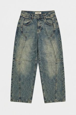 Kadın T.Kot Rengi 4w5-85 Barrel Fit Cep Detaylı %100 Koton Tasarım Denim Jean