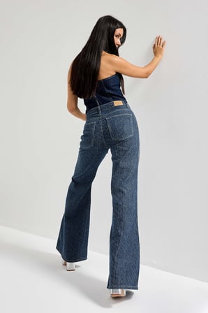 Kadın T.Kot Rengi T-1w5-7 Flare Fit Önü Parlak Taşlı Özel Tasarım Denim Jean