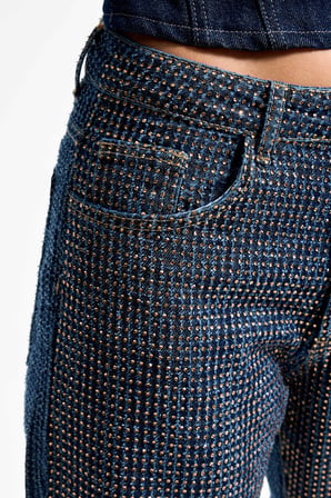 Kadın T.Kot Rengi T-1w5-7 Flare Fit Önü Parlak Taşlı Özel Tasarım Denim Jean
