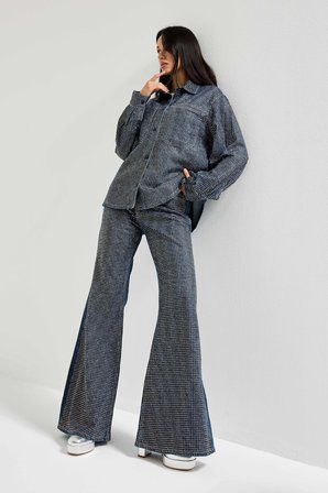 Kadın T.Kot Rengi T-1w5-7 Flare Fit Önü Parlak Taşlı Özel Tasarım Denim Jean