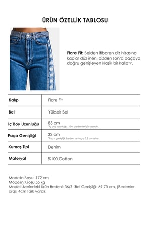 Kadın Mavi T-9s6-4 Flare Fit Özel Tasarım Denim Jean