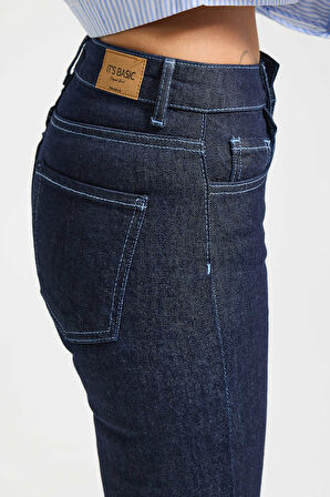 Kadın İndigo Renk 7w5-50 Flare Fit Viskon Elastan Kumaş Denim Jean