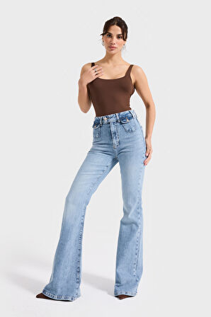 Kadın Ice Kot Rengi 4s6-3 Flare Fit Viskon Elastan Kumaş Denim Jean