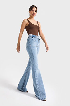 Kadın Ice Kot Rengi 4s6-3 Flare Fit Viskon Elastan Kumaş Denim Jean