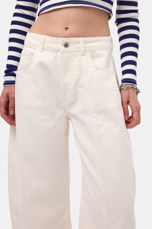 Kadın Kırık Beyaz 7s6-101 Barrel Fit %100 Koton Bol Kesim Denim Jean