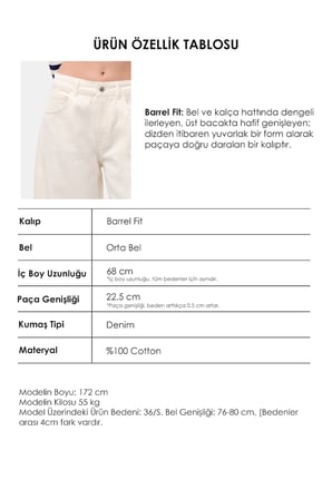 Kadın Kırık Beyaz 7s6-101 Barrel Fit %100 Koton Bol Kesim Denim Jean