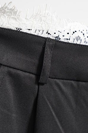 Kadın Siyah Renk w5-1 Palazzo Fit Kemeri Dantel Detaylı Tasarım Pantolon